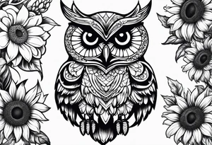 Owl, sunflower and butterfly tattoo idea