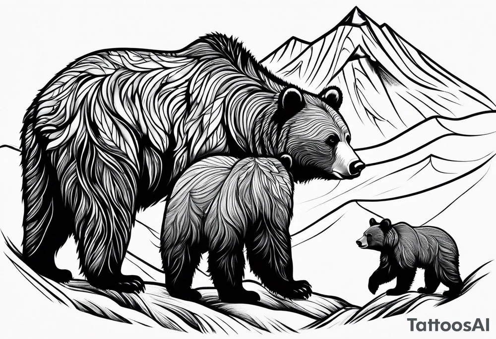 mamma bear and cub with mountains tattoo idea