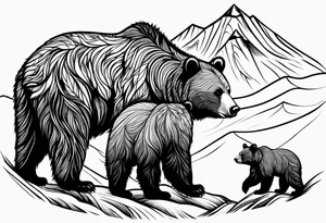 mamma bear and cub with mountains tattoo idea