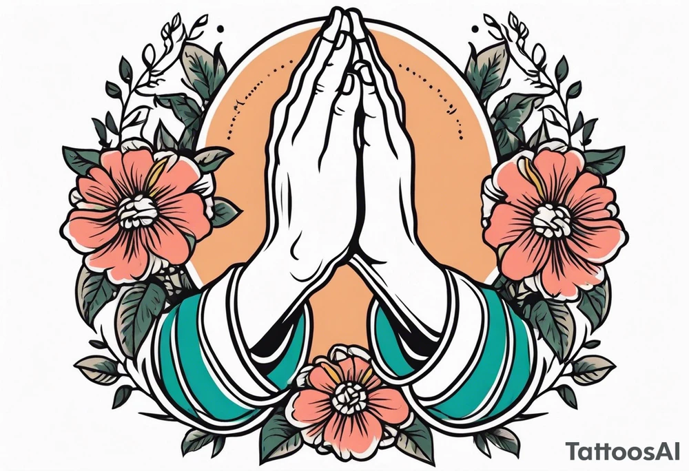 praying hands

old school vintage simple traditional design with vintage flowers surrounding
bold color simple tattoo idea