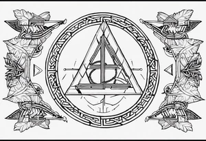 Thin line of a Nordic chain that surrounds the forearm, divided in steps with Yggdrasil, Valknut, Uruz (ᚢ), Raido (ᚱ), Gebo (ᚷ), Perthro (ᛈ), Elhaz (ᛉ), Laguz (ᛚ) and Odin’s Ravens. tattoo idea