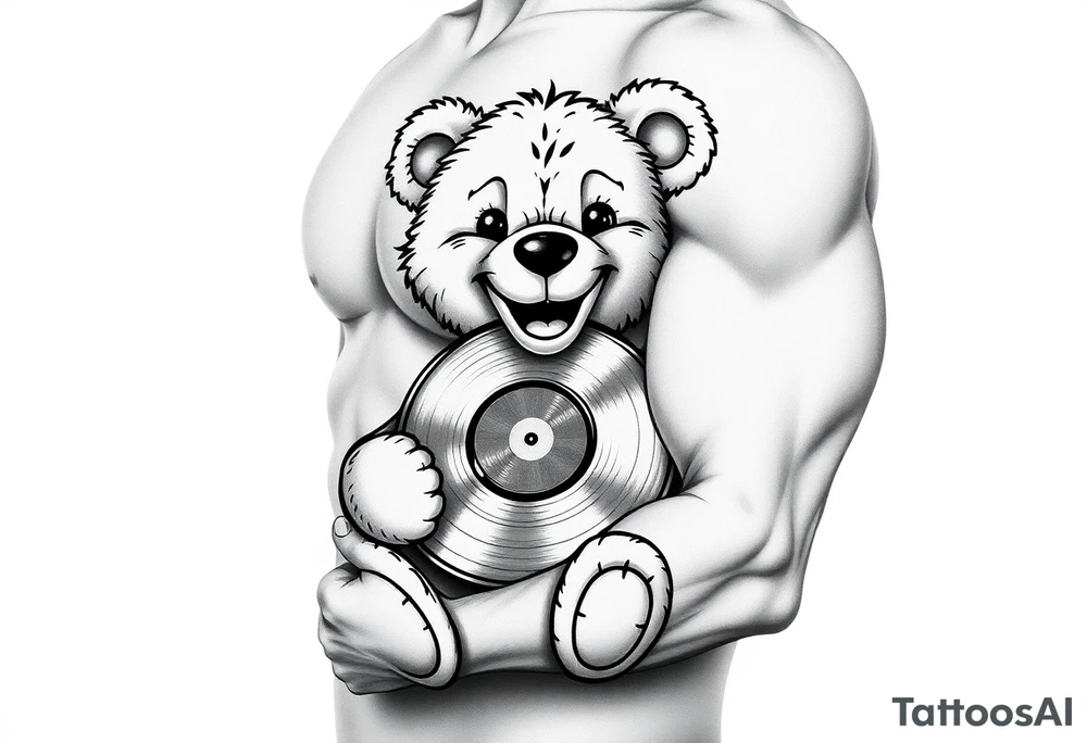 smiling cartoon teddy bear holding a vinyl record tattoo idea smiling cartoon teddy bear holding a vinyl record tattoo idea