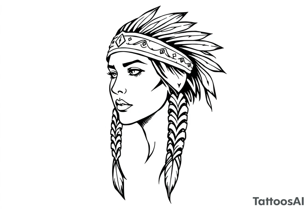 Female Native American wearing headband tattoo idea