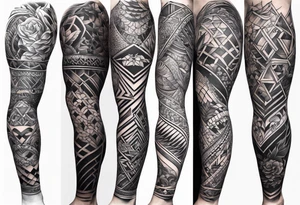 Mix match full leg sleeve male tattoo idea