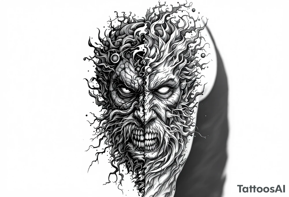 2 different worlds on each side of a black hold tattoo idea