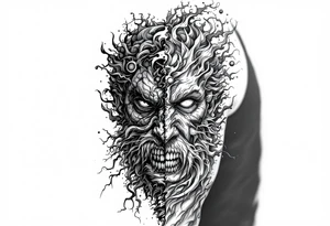 2 different worlds on each side of a black hold tattoo idea