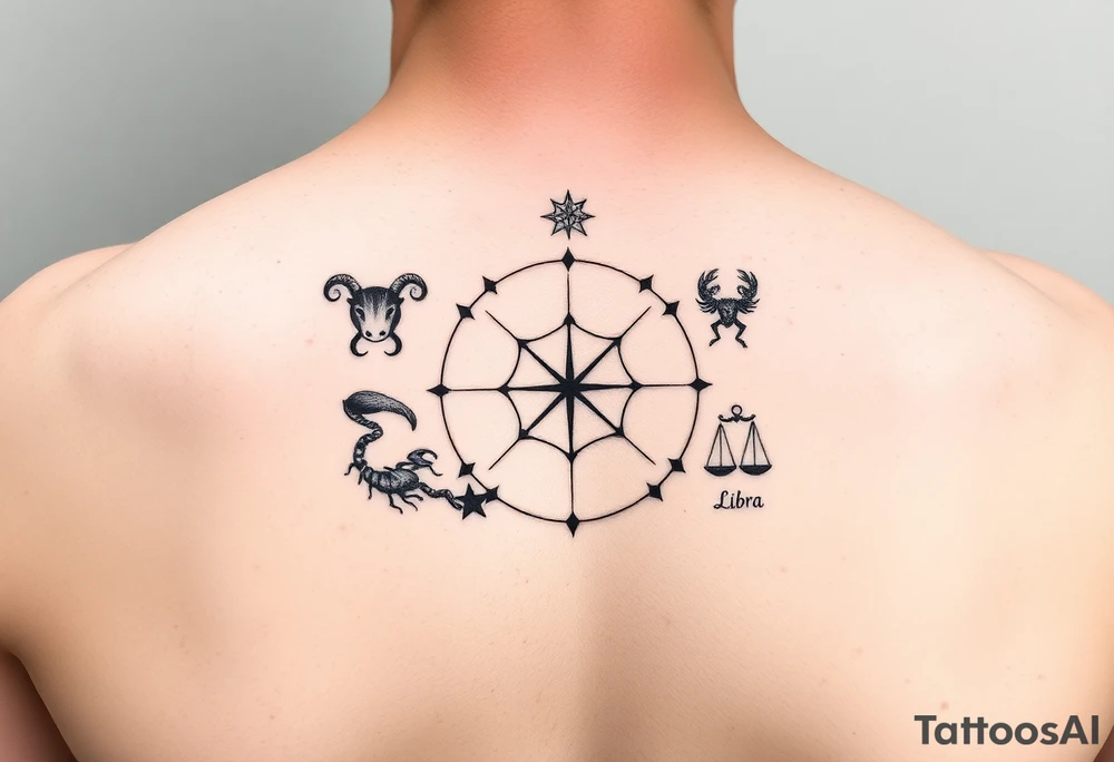 Taurus, cancer, 2 scorpio, capricorn, and libra star constellation tattoo for arm tattoo idea