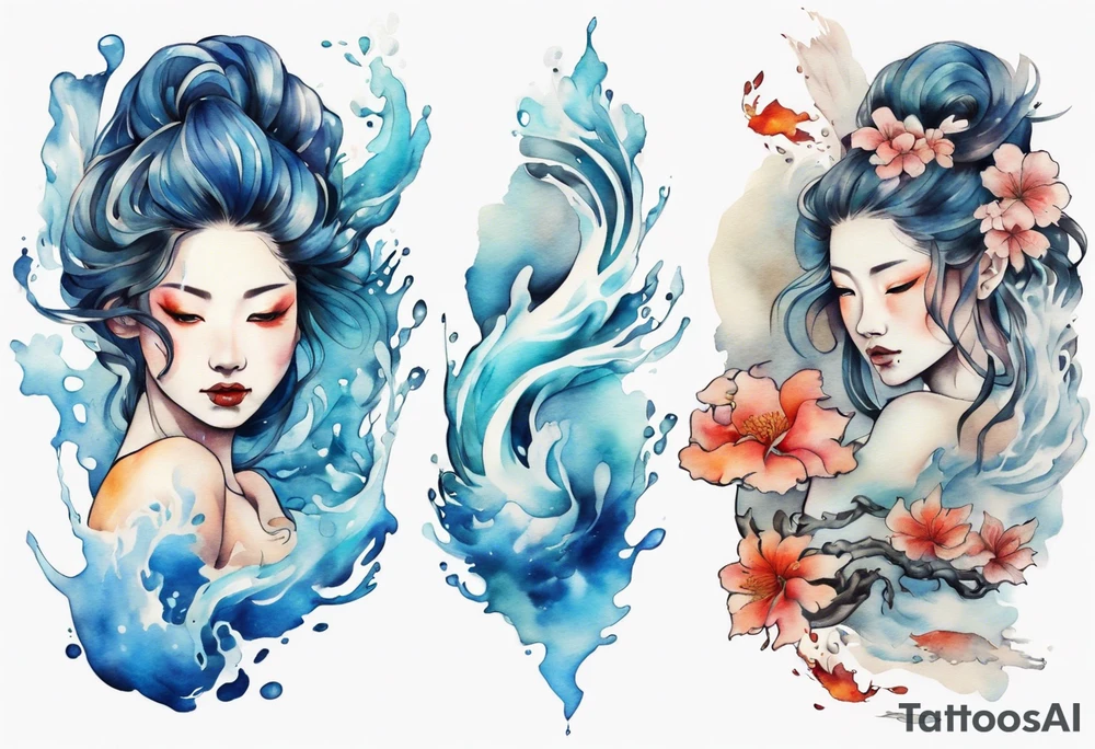 a woman made of water tattoo idea