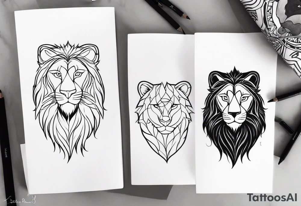 uma leoa, um leao e seus dois filhotes dentro de um retangulo tattoo idea