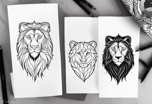 uma leoa, um leao e seus dois filhotes dentro de um retangulo tattoo idea