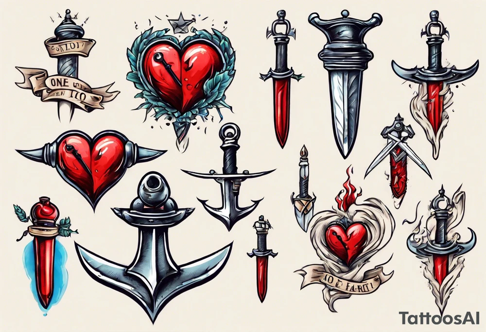 One sketch of a dagger entering the heart tattoo idea