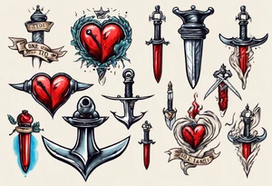 One sketch of a dagger entering the heart tattoo idea