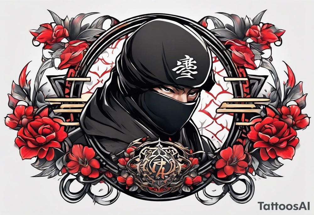 the letters A R in the middle of a ninja headband tattoo idea
