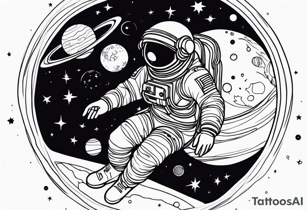 An astronaut floating in space with planets around him tattoo idea An astronaut floating in space with planets around him tattoo idea