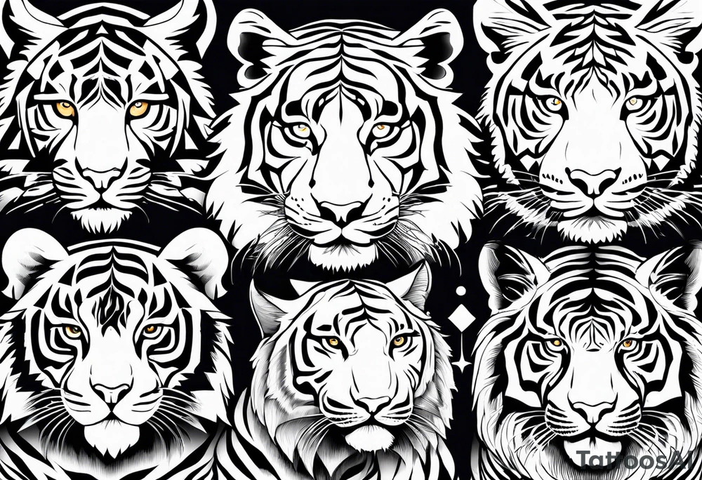Variety of tigers faces flash sheet tattoo idea