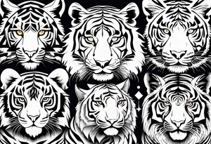 Variety of tigers faces flash sheet tattoo idea