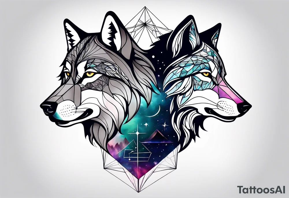 Constellation, two animal wolf, géométric tattoo idea