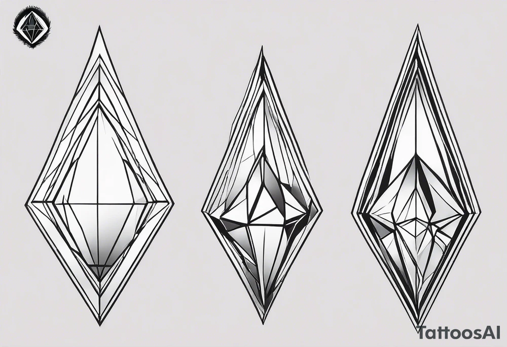 simple line tattoo of elongated diamond split down the middle vertically into 2 mirror image shapes tattoo idea