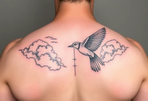 Bluejay, clouds, shining light to or from heaven tattoo idea