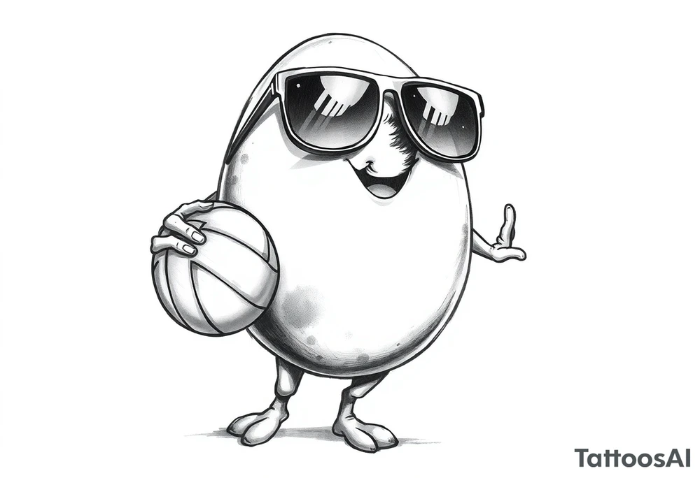 walking egg with broken sheel in sunglasses,
, holding a volleyball tattoo idea