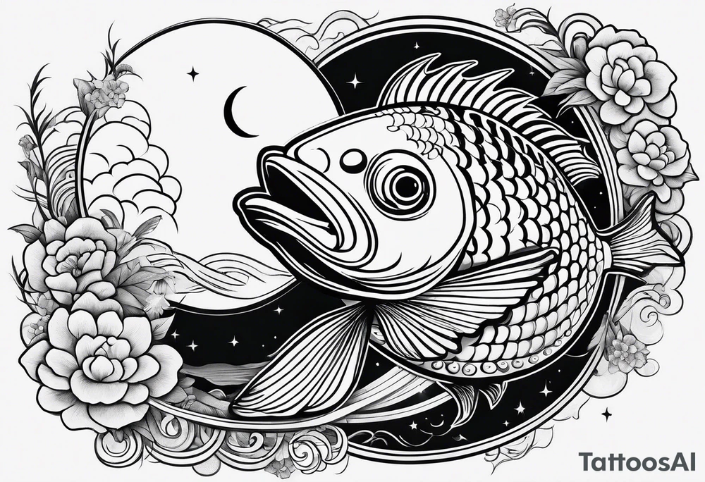 Fish with moon tattoo idea