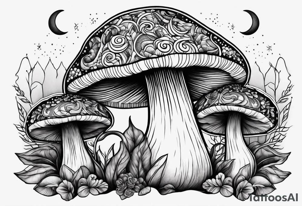 mushrooms with a crescent moon tattoo idea