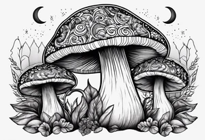 mushrooms with a crescent moon tattoo idea