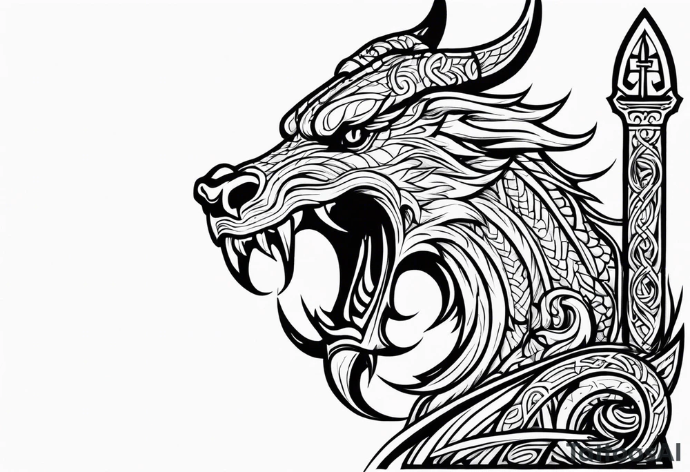 Valhalla sword dragon head axe  church tattoo idea