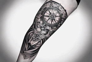 Anchor full leg sleeve male geometric tattoo idea