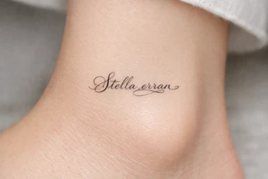 Stella erran, and then beautiful calligraphy cursive on the inner ankle tattoo idea
