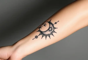 celestial sun and moon embrace with constellation patterns tattoo idea
