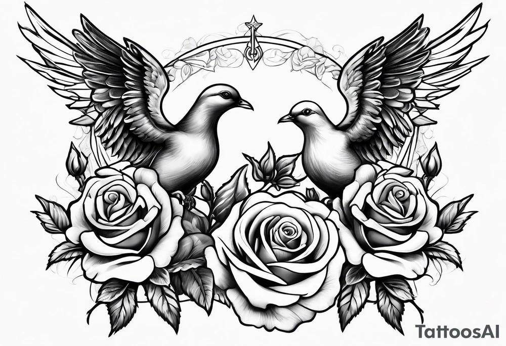 Angel and deamon fighting roses doves tattoo idea