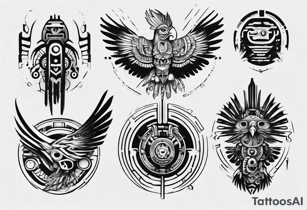 minimalist cyberpunk Mayan inspired Quetzal tattoo idea minimalist cyberpunk Mayan inspired Quetzal tattoo idea