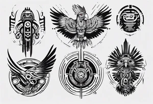 minimalist cyberpunk Mayan inspired Quetzal tattoo idea