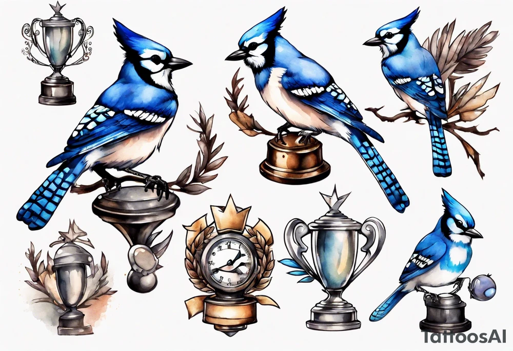 bluejay with trophy tattoo idea