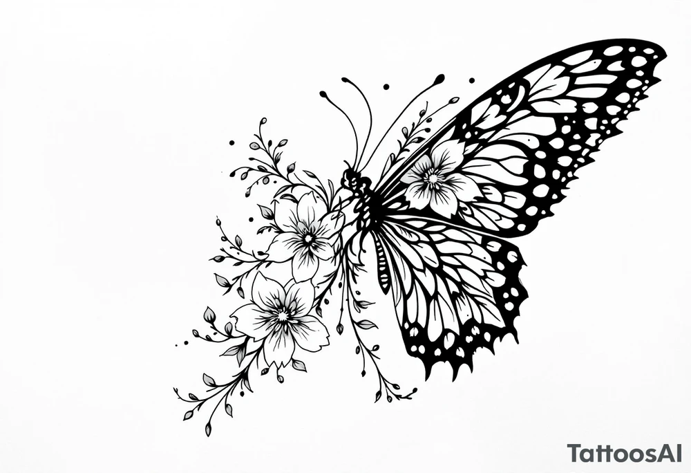 Bird, flower and butterfly tattoo idea