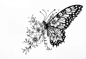 Bird, flower and butterfly tattoo idea