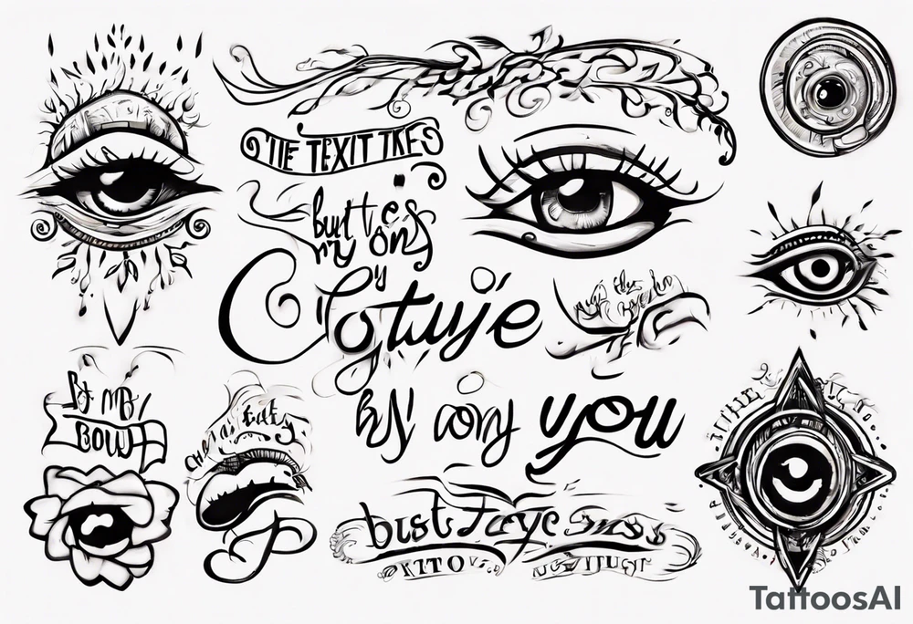 The text “but my eyes are on You” in thin, cursive lettering, just text tattoo idea