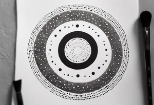 in the style of stick and poke, an open Ensō circle, without the "pointers", just the brush circle - half of it representing light, and the other half representing darkness tattoo idea