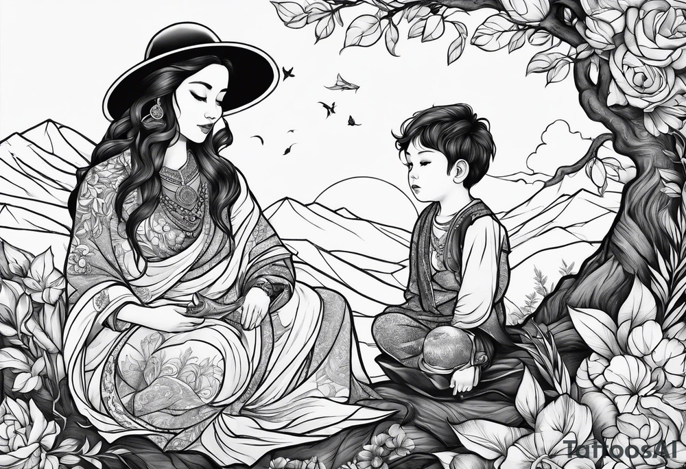 Monn with a child sitting on it tattoo idea