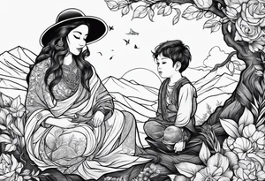 Monn with a child sitting on it tattoo idea