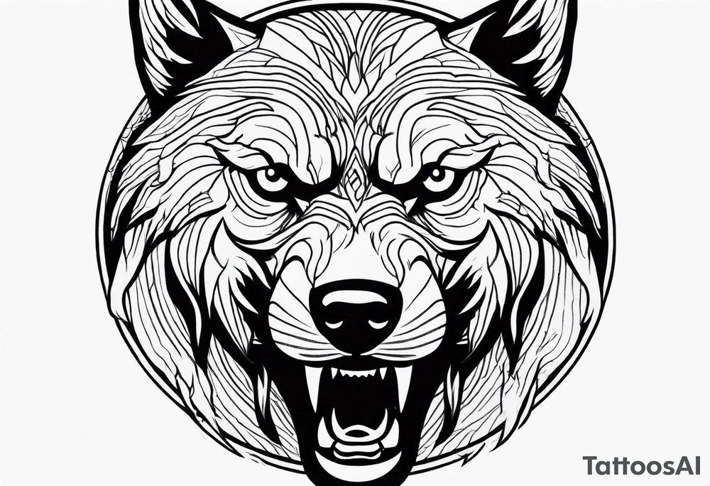 Werewolf face facing forward with a white and black eye very well detailed 
hand tattoo tattoo idea