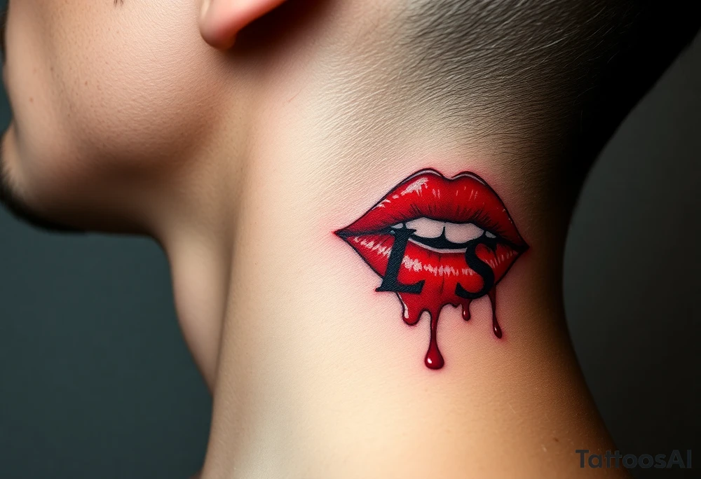 Seductive Stain from lipstick kiss with initial lowercase lrs with drool tattoo idea