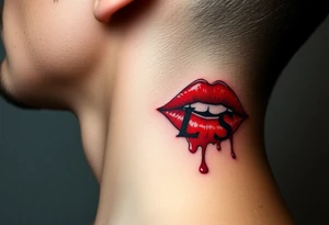Seductive Stain from lipstick kiss with initial lowercase lrs with drool tattoo idea