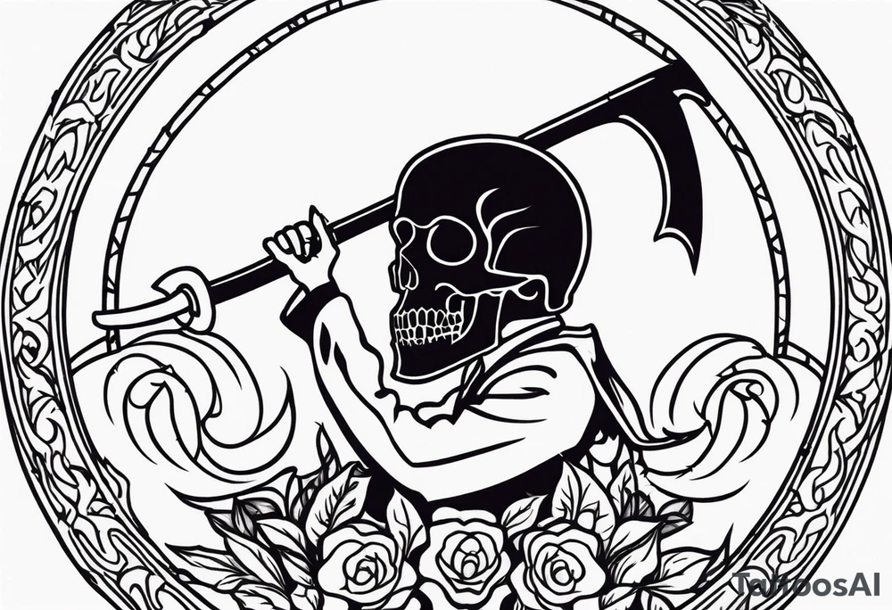 death with scythe and nightshade mortician tattoo idea