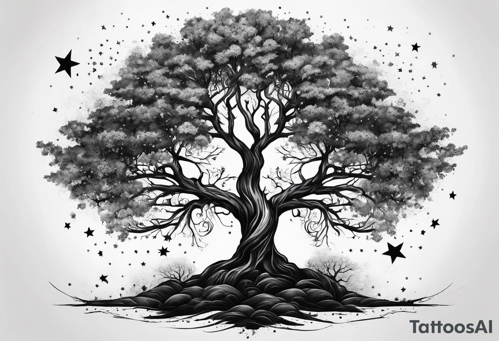 poison tree with no leaves and stars and wind tattoo idea