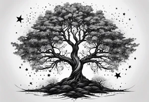 poison tree with no leaves and stars and wind tattoo idea