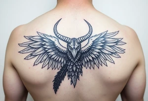 Harpy with horns and lots of feathers tattoo idea