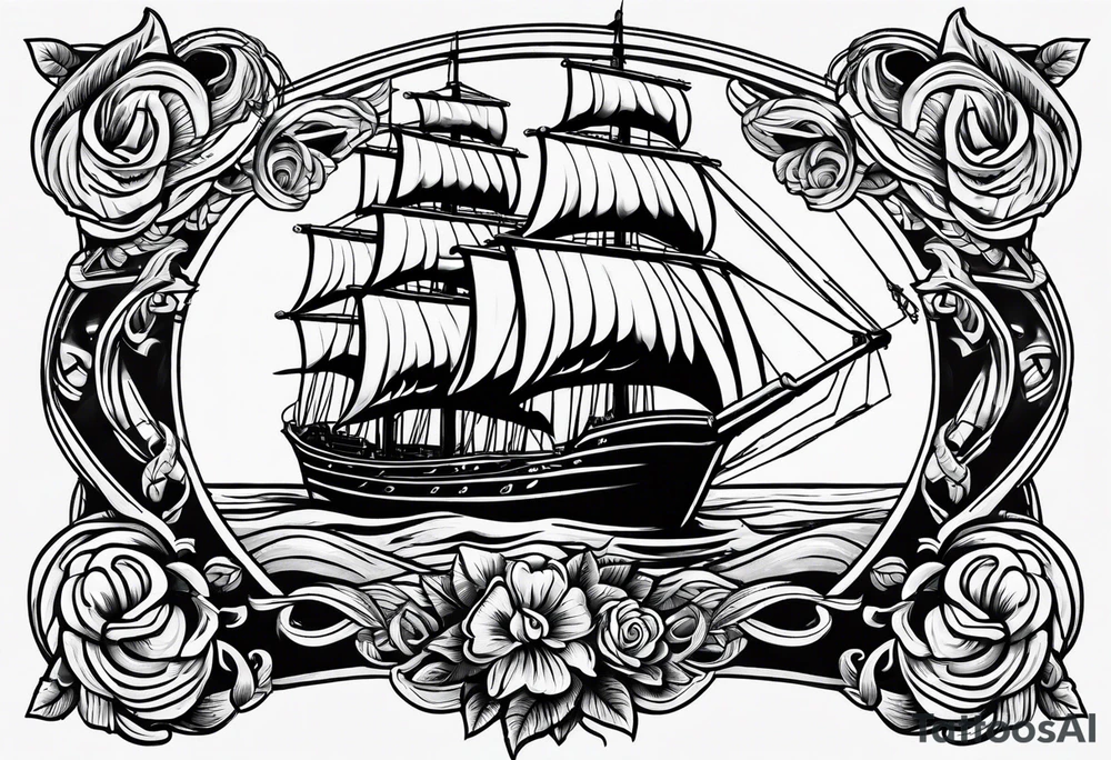 rope boarder around a ship tattoo idea