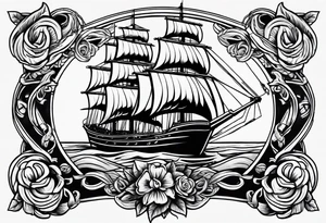 rope boarder around a ship tattoo idea
